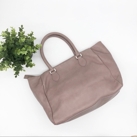 Mauve PINK Pebbled Leather Double Pocket Tote - Picture 2 of 15
